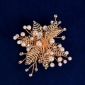 Barrette de mariée faite main avec feuilles dorées perles et strass scintillants - Doré