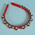 Diadema navideña con campanas rojas y verdes en terciopelo para peinado festivo de fiesta - Rojo