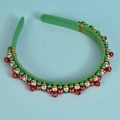 Diadema navideña con campanas rojas y verdes y cuentas sobre base festiva - Verde