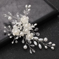 Elegant white floral bridal hair clip with silver wire, pearls and crystals decor - Silver