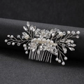 Pettine per capelli da sposa argentato con fiori in metallo, perle e cristalli per nozze - Argento Lucido