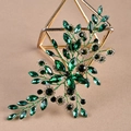 Elegant green marquise crystal leaf hair accessory with black rhinestones on a gold frame - Green Single