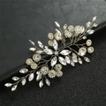 Exquisite silver bridal hair comb with marquise crystals and leaves on dark background - Gold Wire