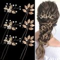 Set di 6 forcine per capelli con foglie dorate e perle per acconciature da sposa - Oro