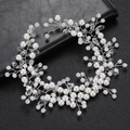 Diadema de novia hecha a mano con perlas blancas y cristales en alambre de plata - Alambre de Plata Cristal Blanco / Plateado