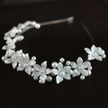 Elegant white floral headband with lustrous pearls for bridal wedding hair accessories - Silver
