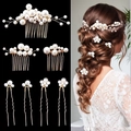 Set di 7 accessori per capelli da sposa fatti a mano con perle e pettini dorati - Oro