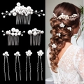 Set da sposa di 7 pezzi con pettini e forcine di perle per acconciature da matrimonio - Argento