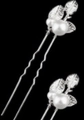 Set di due forcine per capelli argentate con foglie e perle bianche per acconciature - Pezzo Singolo / Argento