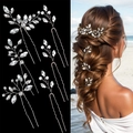Set di 6 gioielli per capelli da sposa con fermagli in cristallo e perle per matrimonio - Argento