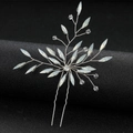 Horquilla de novia plateada con hojas de ópalo y cuentas de cristal en diseño de rama - Plateado