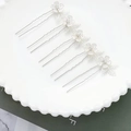 Lot de 5 épingles à cheveux fleurs blanches avec feuilles évidées pour la mariée - 5 Pièces / Argent