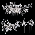 Silver bridal hair accessory set with white pearls and crystals on a black background - Silver TS Edition