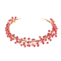 Handmade red crystal and gold wire bridal hair vine headband for weddings - Red Crystal