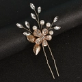 Forcina per capelli da sposa a U con fiore di strass e perle bianche in oro lucido - Oro