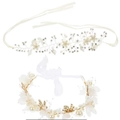 Elegante conjunto de diademas para novia con perlas de cristal y flores de tela blanca - Conjunto de Tocado de Novia