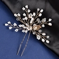 Eleganter goldener Braut-Haarnadel mit handgefertigten Blumen, Perlen und Strass für Hochzeiten - Gold