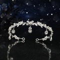 Elegant butterfly bridal headband with silver crystals and hanging teardrop pendants - Silver