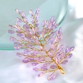Macro detail of handmade lavender crystal leaf headband with twisted gold wire - Purple Crystal + Gold Wire