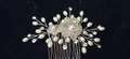 Elegant bridal hair comb with white pearls, frosted flowers and crystals on black background - Matte Double Flower Crystal Style (TS2372-1)