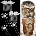 Set de 5 bijoux de tête de mariage argentés avec perles vintage et strass étincelants - Style Argent