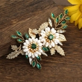 Gouden haarspeld met smaragdgroene kristallen en witte 3D bloembladen voor dames - Groen