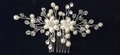 Silver bridal hair comb with elegant white pearls and crystals on black background - Core Double Flower Pearl Style (TS2372-2)