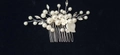 Handmade bridal hair comb with pearls and white flower on silver metal teeth - Veined Leaf Pearl Style (TS2372-4)