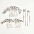 Détail d'un lot de 5 peignes et épingles à cheveux argentés avec cristaux brillants - Argenté