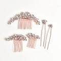 Set de 5 accessoires de cheveux de mariée en or rose avec des strass étincelants - Or rose