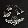 Five-piece bridal hair jewelry set with sparkling rhinestones and silver combs for weddings - Three Combs and Two Pins Combo
