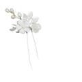 Lot de deux épingles à cheveux de mariée argentées avec fleurs blanches et perles - Ensemble de 2 Pièces / Argenté