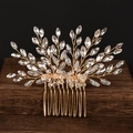 Handmade bridal hair comb with gold branches and sparkling crystal beads for wedding hairstyles - Gold