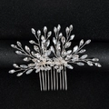 Elegant bridal hair comb with handmade glass crystals and silver rhinestones on black background - Silver