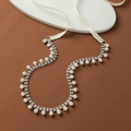 Elegant bridal hair band with pearls and rhinestones on silver metal and white ribbons - Silver