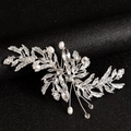 Elegante spilla da sposa in argento con foglie, strass e perle bianche per matrimoni - Versione Spilla (TS380胸针版) / Argento