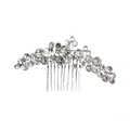 Elegant silver bridal hair comb with sparkly crystals in floral design and 7-metal teeth - Large Hair Comb