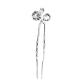 Silver U-shaped bridal hair pin with three faceted rhinestones and wavy shank design - Small Pin