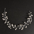 Bandeau de mariée fait main avec perles blanches et fil de métal argenté tressé - Argent (Style 9)