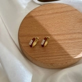 French luxury C-shape gold earrings with red enamel and rectangular zircon gemstone - Copper / Red Enamel Zirconia Hoop Earrings