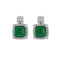 Boucles d'oreilles émeraude taille sucre avec pavé de diamants scintillants en argent - Cuivre / Boucles d'Oreilles Clous (Cuivre Plaqué Or Blanc)