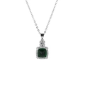Collier vintage avec pierre carrée vert émeraude et halo de diamants sur chaîne argent - Cuivre / Collier (Cuivre Plaqué Or Blanc)