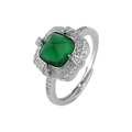 Bague vintage en argent avec pierre précieuse pain de sucre verte et zircons brillants - Ouverture Réglable (项-738 戒-477 耳-980) / Cuivre / Bague (Cuivre Plaqué Or Blanc)