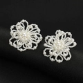 Elegant handmade pearl woven flower earrings with intricate beadwork for bridal wedding - Clip-on Earrings / White