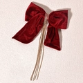 Franse vintage bordeauxrode fluwelen strik haarclip met glinsterende strass kwastjes - Kwastjes strikstijl / Bourgondië Met 5 Strengen Strass Kettingen