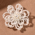 Exquisite handmade white pearl flower boutonniere for weddings on brown wool fabric - Style 3 Single Flower Brooch