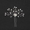 Bridal hair pin featuring white pearls and crystals on silver wire for wedding hairstyles - Silver