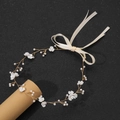 Handmade floral pearl headband with white flowers and gold wire for wedding hair styling - KC Gold