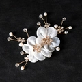 Accessorio capelli sposa con fiori di garza bianca, perle e cristalli su filo dorato - Pezzo Singolo - Doppio Fiore Bianco