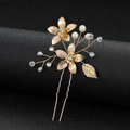 Forcina per capelli sposa a fiore dorato con perle e strass su base a forma di U - Oro